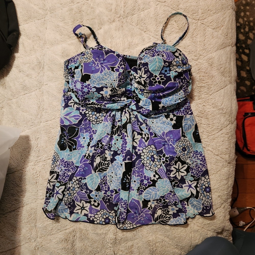 A Shore Fit's Floral Blue and Purple Women's Swim Top